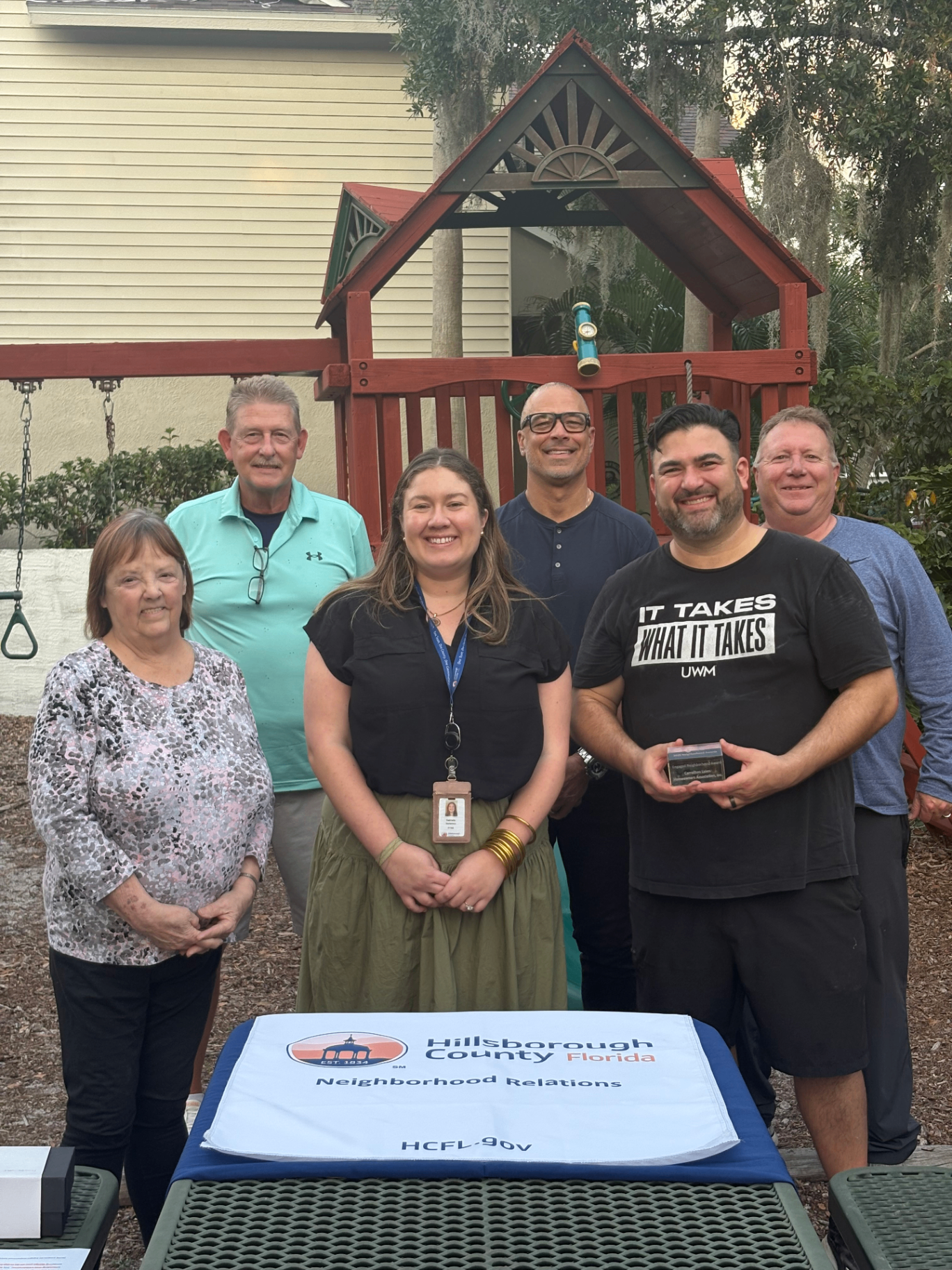 Carrollton Lakes board members receiving the 2025 Hillsborough County Engaged Neighborhood Award