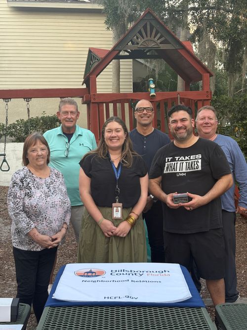 Carrollton Lakes board members receiving the 2025 Hillsborough County Engaged Neighborhood Award