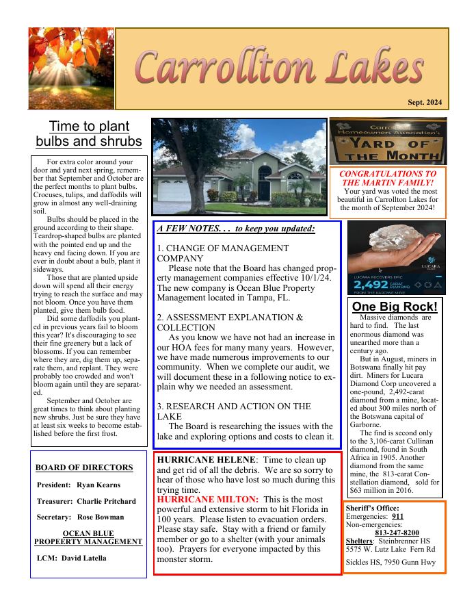 First page of the September 2024 Newsletter