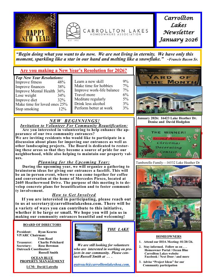 First page of the January 2026 Newsletter