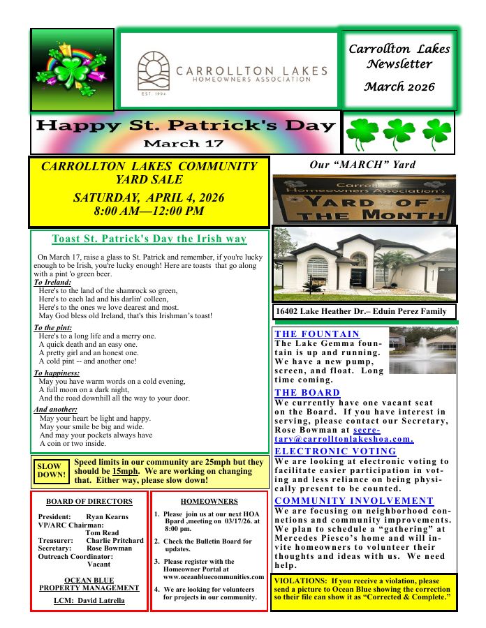 First page of the March 2026 Newsletter