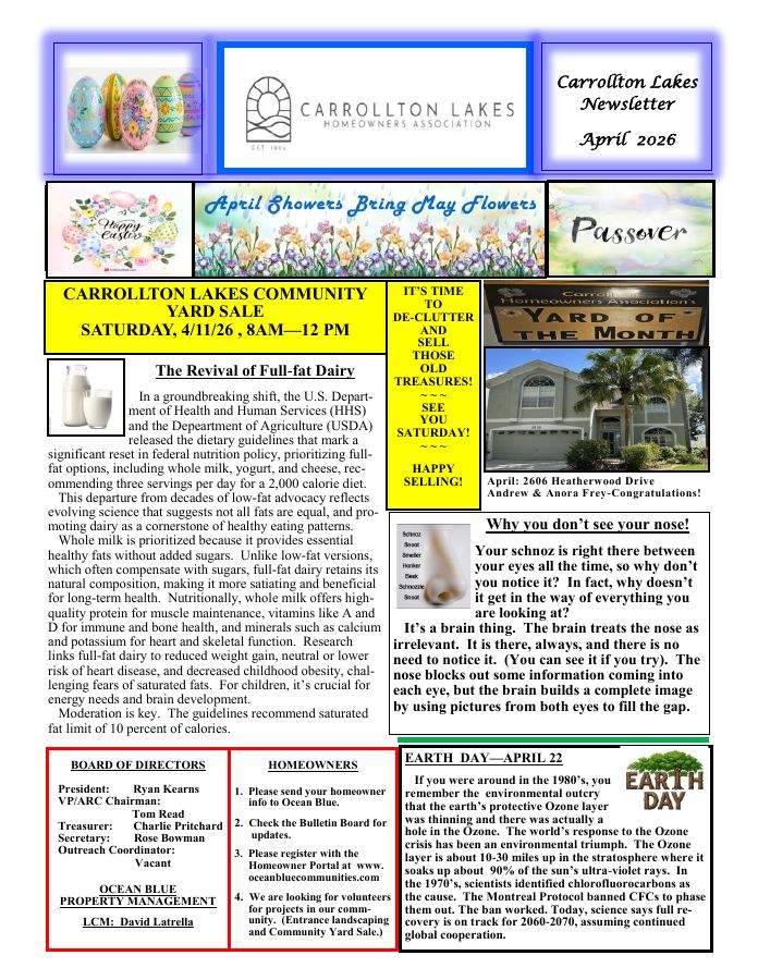 First page of the April 2026 Newsletter