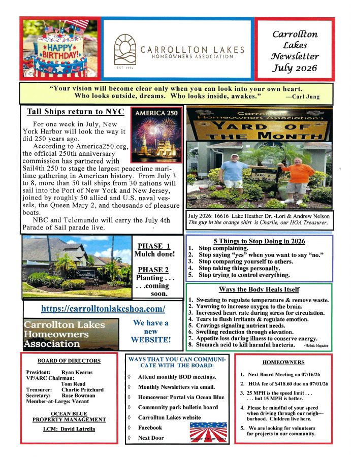 First page of the July 2026 Newsletter