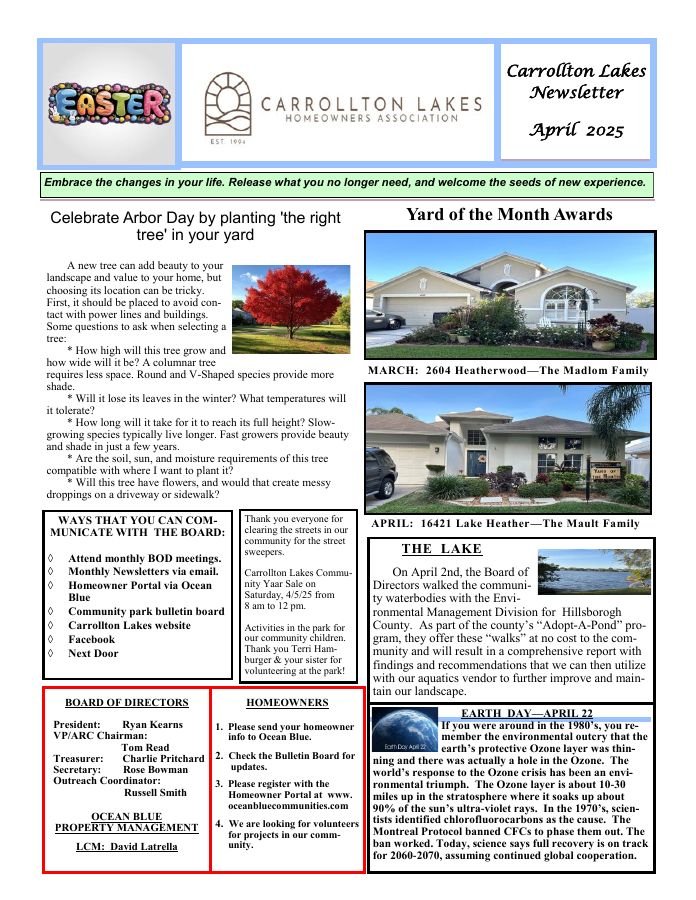 First page of the April 2025 Newsletter