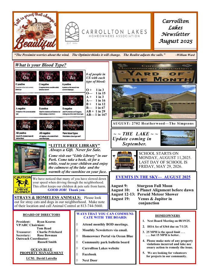 First page of the August 2025 Newsletter