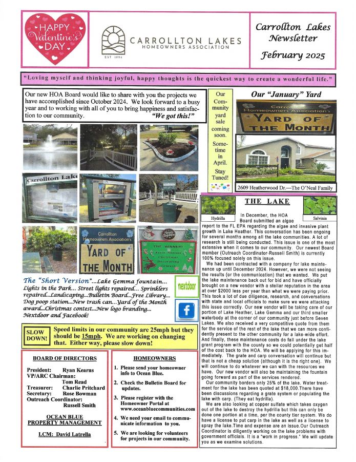 First page of the February 2025 Newsletter