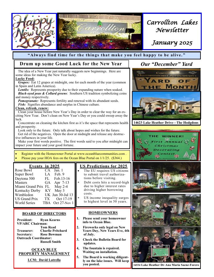 First page of the January 2025 Newsletter