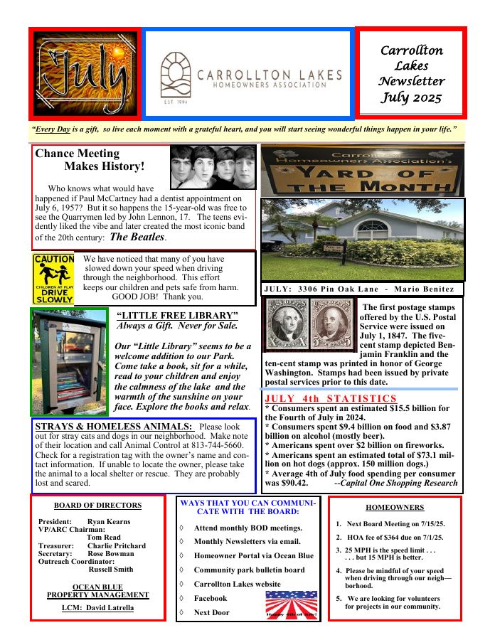 First page of the July 2025 Newsletter