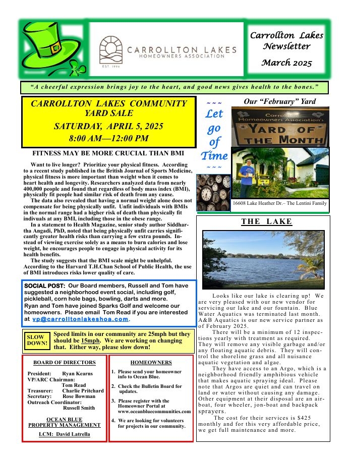 First page of the March 2025 Newsletter