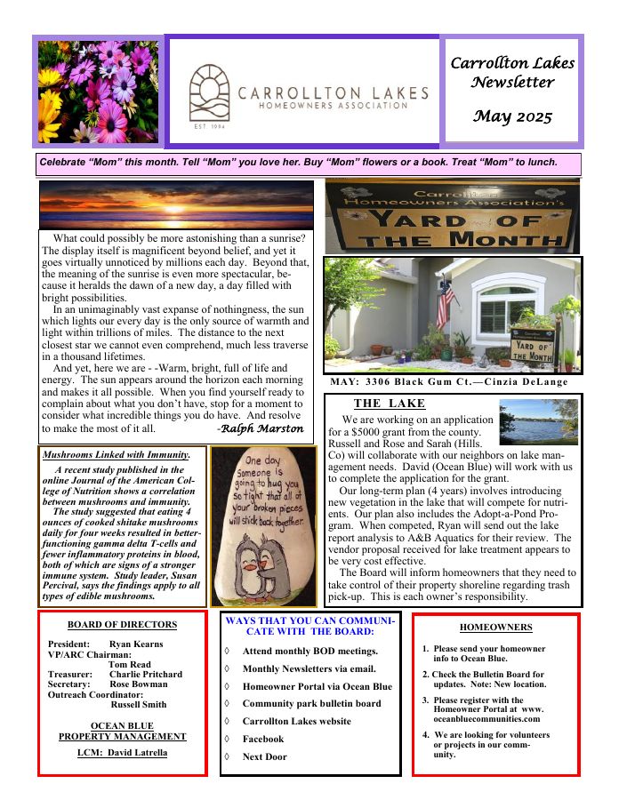 First page of the May 2025 Newsletter