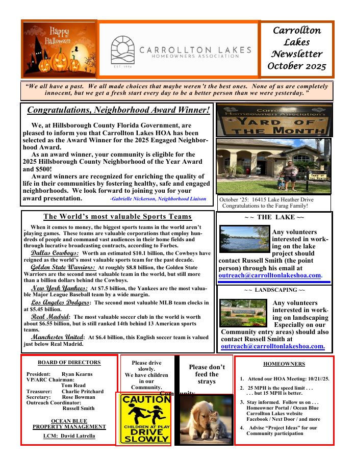 First page of the October 2025 Newsletter