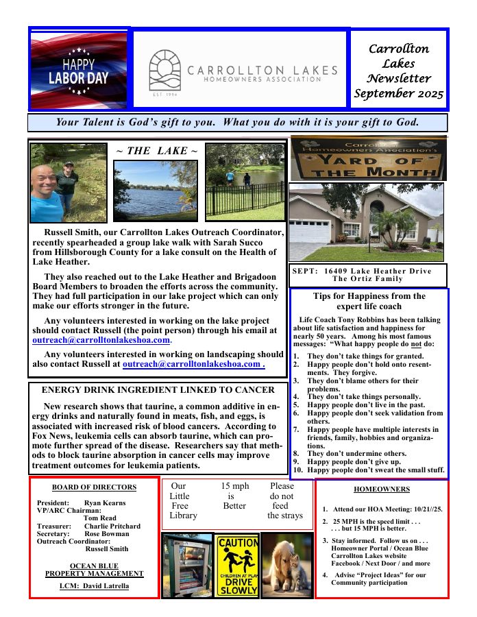 First page of the September 2025 Newsletter